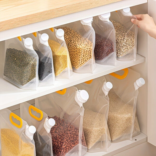 10pcs Storage Bag, Reusable Food Preservation Bag With Output Mouth, Household Transparent Food Sealing Bag, For Rice, Flour, Nuts, Grain And Miscellaneous, Kitchen Organizers And Storage, Kitchen Accessories
