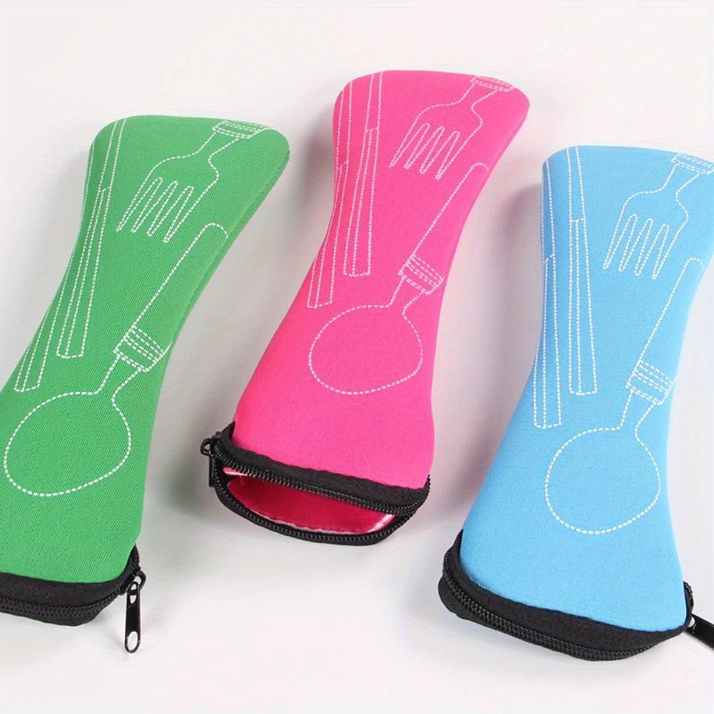 1pc Storage Box, Leak Proof Portable Fabric Cutlery Pouches, Durable Utensil Bags With Zipper, For Fork, Spoon And Knife, For Camping, Picnic, School And Office, Home Organizers And Storage, Home Accessories