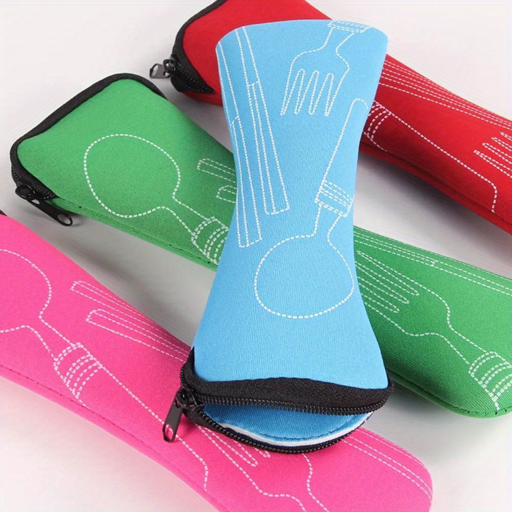 1pc Storage Box, Leak Proof Portable Fabric Cutlery Pouches, Durable Utensil Bags With Zipper, For Fork, Spoon And Knife, For Camping, Picnic, School And Office, Home Organizers And Storage, Home Accessories