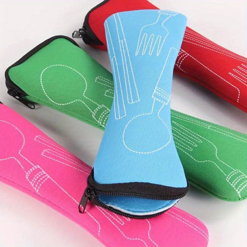 1pc Storage Box, Leak Proof Portable Fabric Cutlery Pouches, Durable Utensil Bags With Zipper, For Fork, Spoon And Knife, For Camping, Picnic, School And Office, Home Organizers And Storage, Home Accessories