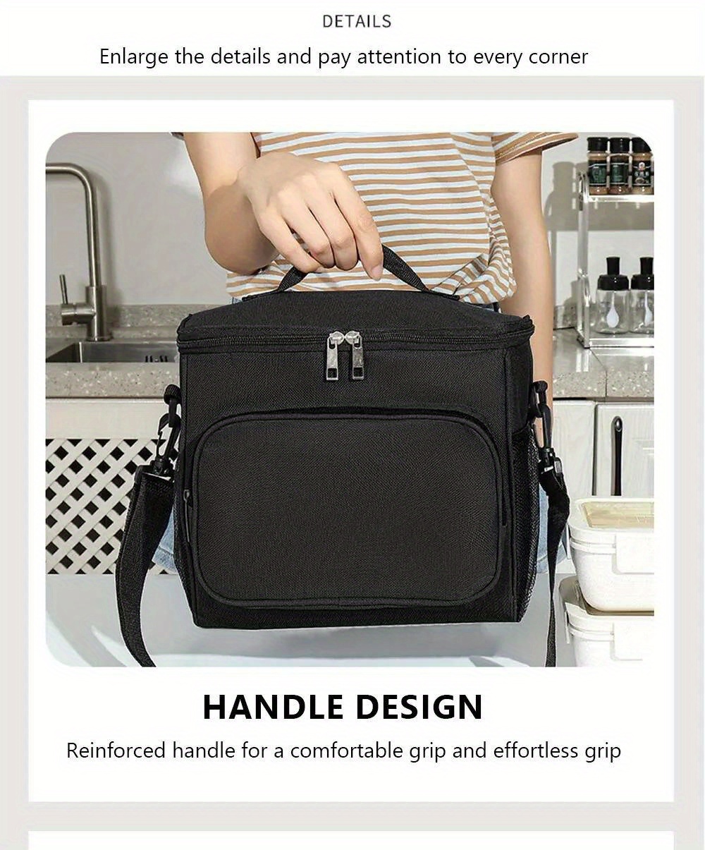 Non-Food Contact, Large Insulated Lunch Bag with Adjustable Shoulder Strap - Durable Polyester, Leak-Proof Design, Multiple Compartments for Work, School, Travel - Perfect for Packing Salads, Sandwiches, Fruits & More, Lunch Bag Insulated, School Meal Carrier, Modern Lunch Bag, Secure Zipper Closure,Back to School