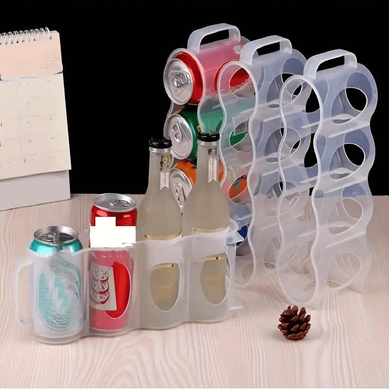 1pc Storage Box, 4-grid Clear Plastic Soda Can Storage Box, Portable Soda Can Organizer Bins, For Kitchen Countertops, Cabinets And Refrigerator, Kitchen Organizers And Storage, Kitchen Accessories