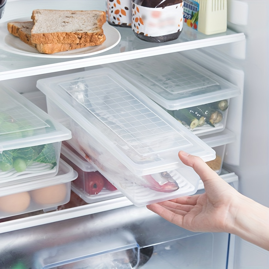 3pcs Clear Rectangular Food Storage Containers - Stackable, Portable, and Transparent Drain Boxes for Fridge Organization - Ideal for Seafood, Fruits, and Vegetables - Kitchen Essential