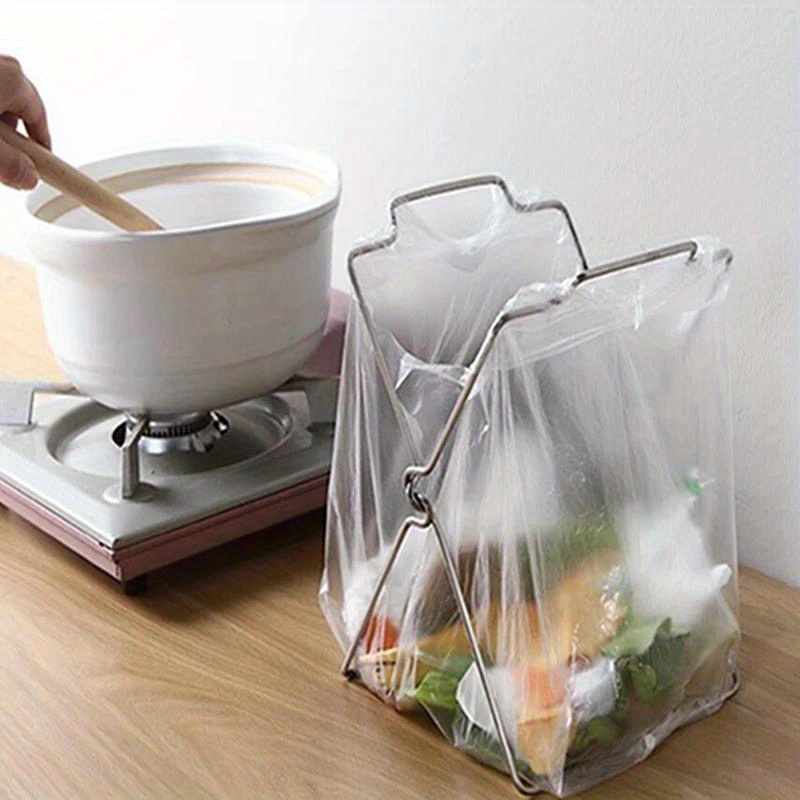 1pc Plastic Bag Holder, Stainless Steel Garbage Bag Rack Stand, Portable Foldable Hanging Holder, For Kitchen Counter, Kitchen Organizers And Storage, Kitchen Accessories