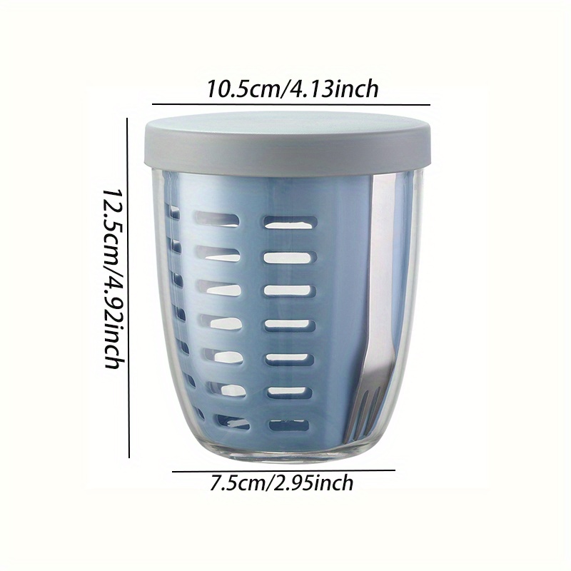 1pc Portable Salad Cup with Fork - Leak-Proof, Large Capacity, Drainable Fresh Fruit Container for Office, School & Outdoor Use, Blue Plastic Picnic Box with Ventilation Holes, Perfect for Tomatoes, Lettuce & Berries, School Salad Box | Stylish Salad Container | Durable Plastic Cup