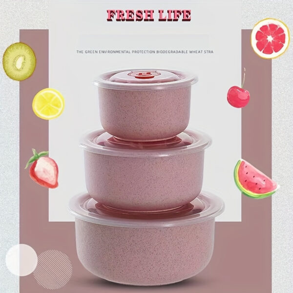 3pcs High-Quality Wheat Straw Microwave Bowls - Keeps Food Fresh & Tasty, Perfect for Lunch, Bento, and Rice Storage, Stackable Design for Easy Storage, Bento Container | Stackable Bowls | Easy Venting Lids