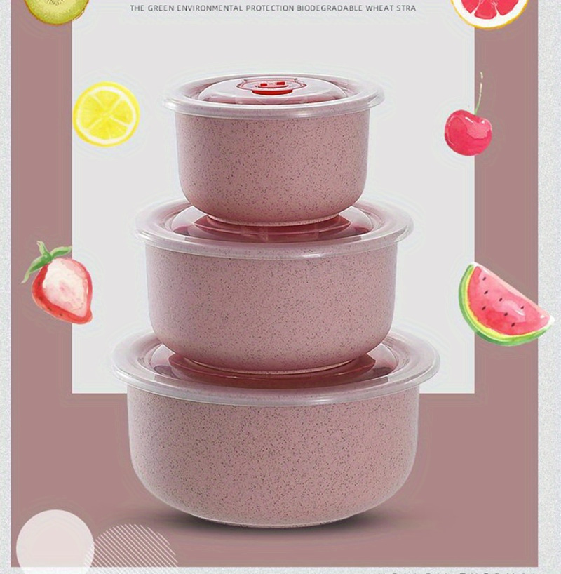 3pcs High-Quality Wheat Straw Microwave Bowls - Keeps Food Fresh & Tasty, Perfect for Lunch, Bento, and Rice Storage, Stackable Design for Easy Storage, Bento Container | Stackable Bowls | Easy Venting Lids