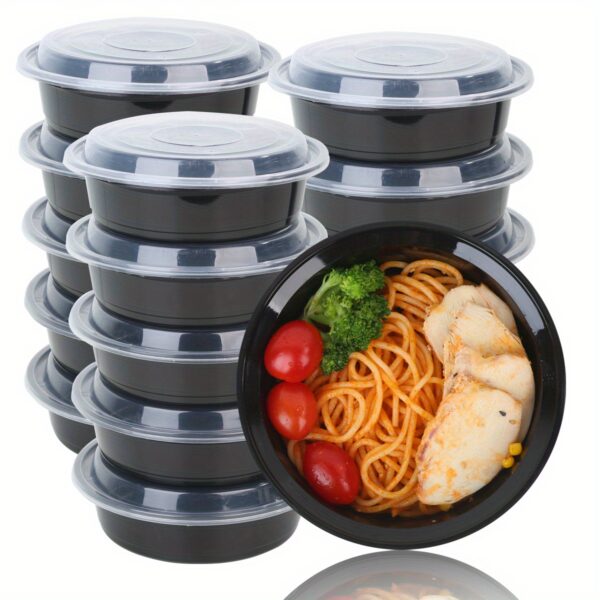 10/30/50pcs Black Round Food Storage Containers, Stackable Leak-proof Lunch Boxes, Microwave Safe Food Containers, Kitchen Gadgets, Kitchen Accessories, Household Kitchen Supplies Round Plastic Meal Preparation Containers with Lids - Ideal Kitchen Storage, Lunch Boxes, Perfect for Outdoor Activities and School Supplies,back to school