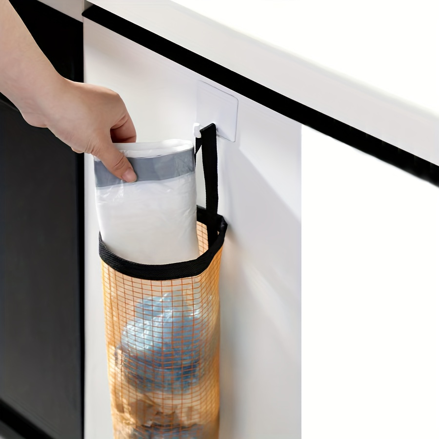 1pc HomePlus Plastic Mesh Hanging Kitchen Storage Bag Organizer, Wall Mounted Disposable Garbage Bag Holder, Foldable Trash Bag Dispenser