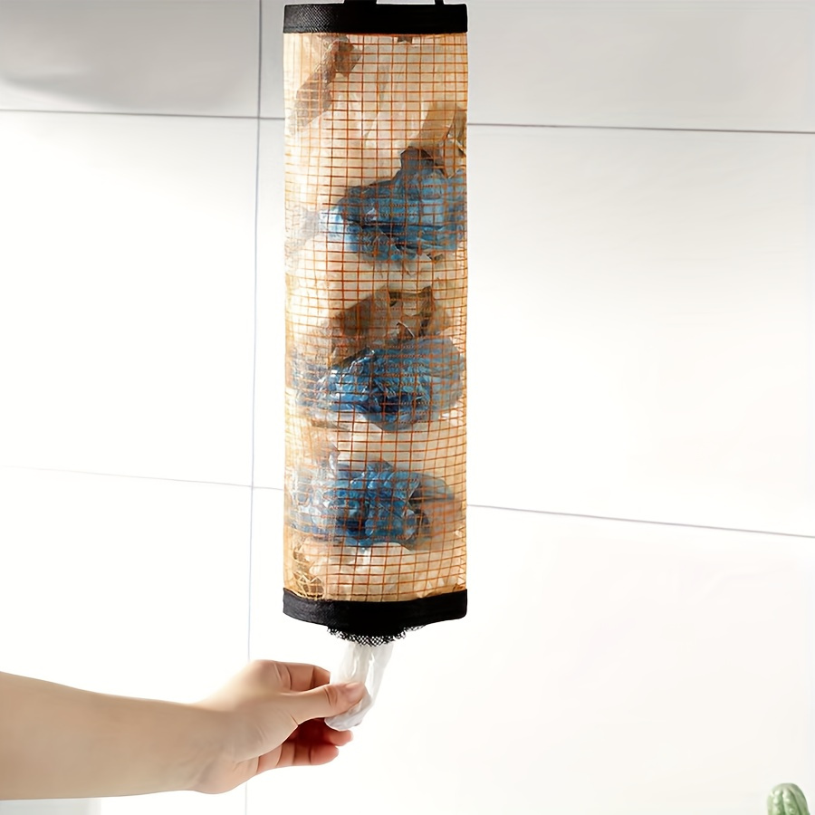 1pc HomePlus Plastic Mesh Hanging Kitchen Storage Bag Organizer, Wall Mounted Disposable Garbage Bag Holder, Foldable Trash Bag Dispenser