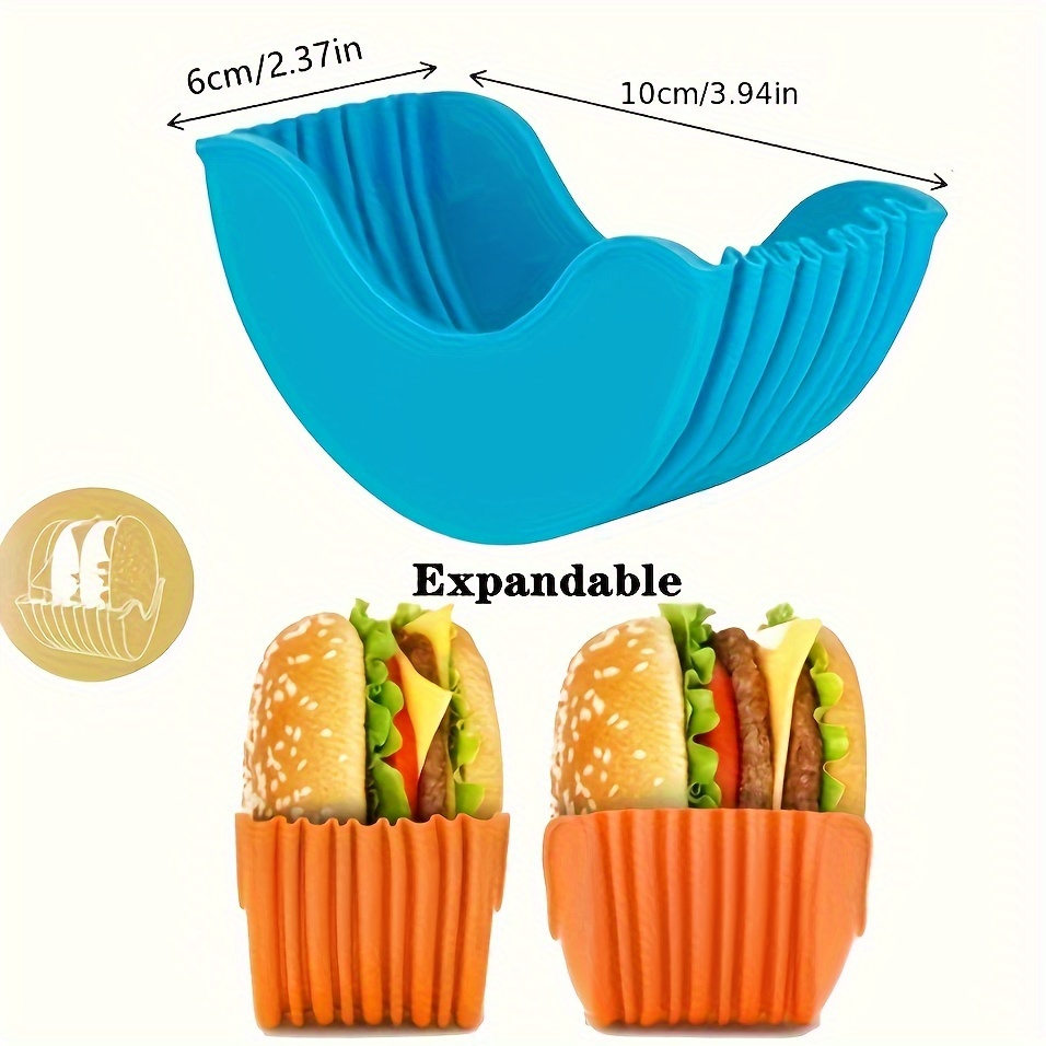 4pcs, Silicone Hamburger Holder, Reusable Hamburger Bun Shell, Colorful Stacking Food Storage Solution, Kitchen & Restaurant Accessories, BPA-Free - Image 4