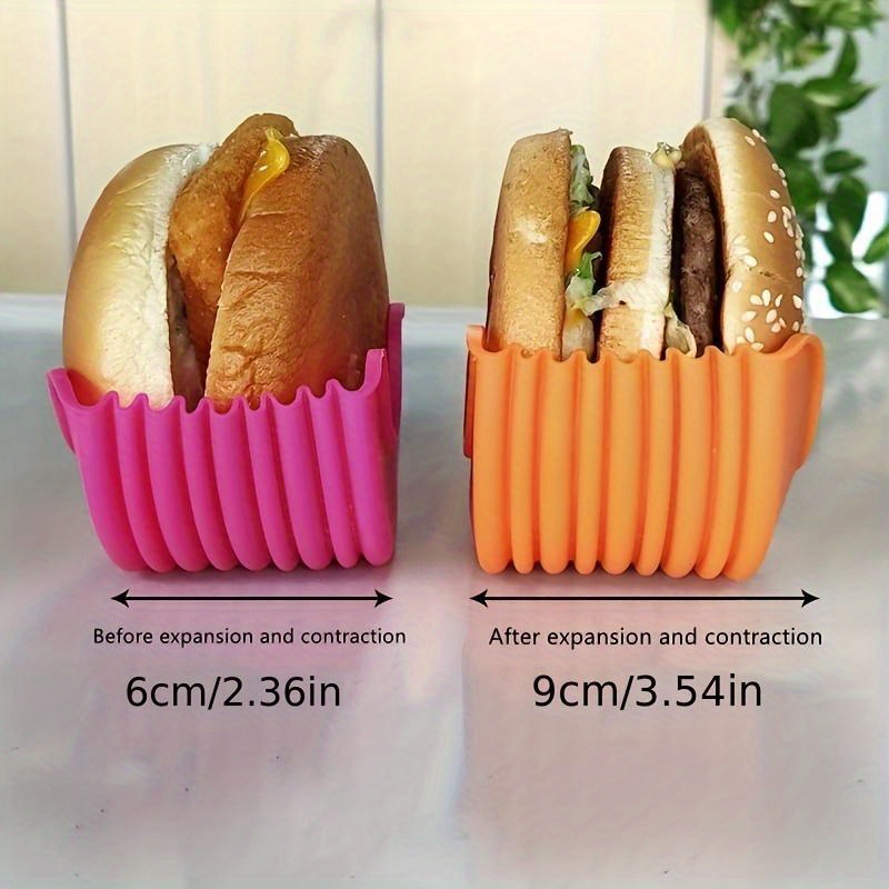 4pcs, Silicone Hamburger Holder, Reusable Hamburger Bun Shell, Colorful Stacking Food Storage Solution, Kitchen & Restaurant Accessories, BPA-Free
