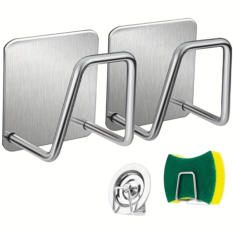 4pcs/Set Stainless Steel Storage Shelf, Kitchen Sink Drain Drying Rack Shelf, Bathroom Sponge Holder, Cleaning Sponge Rack Hooks, Accessories Tools