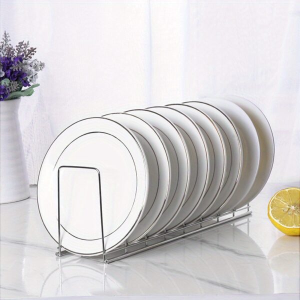 1pc Multi-Functional Dish Rack, Stainless Steel Kitchen Organizer for Plates, Bowls, Draining Storage Rack for Countertop & Cabinet, Home Kitchen Accessories