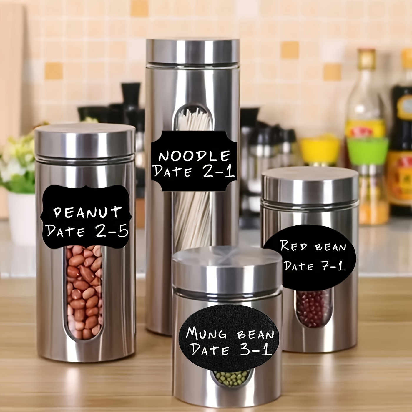 30pcs Reusable Chalkboard Labels for Food Storage Containers with Pen - Waterproof, Self-Adhesive, Ideal for Spices, Cheese & More, Kitchen Organization|Bold Font Design|Waterproof Label