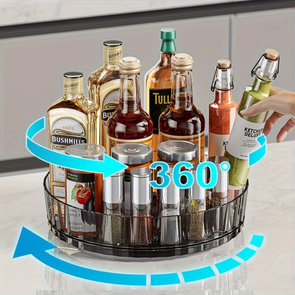 360 Degree Rotating Spice Rack Organizer, 1pc Countertop Kitchen Storage Tray for Seasonings, Condiments, Plastic Sliding Shelf for Home, Restaurant, Cosmetics Organizer