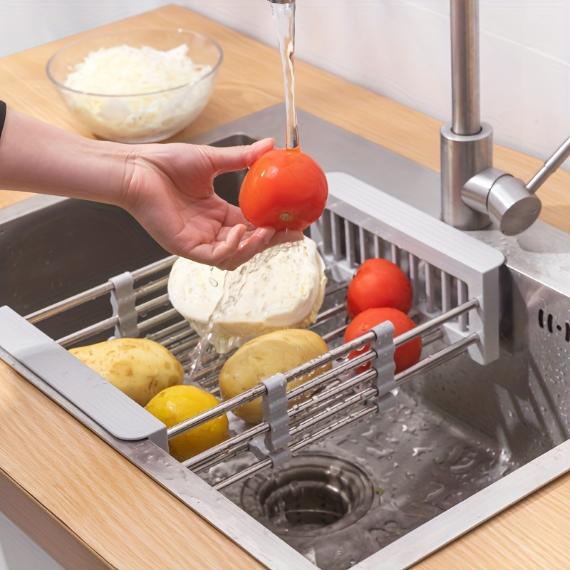 Expansion Sink Drain Basket - Retractable Stainless Steel Dish Rack for Kitchen, Lightweight & Compact, Ideal for Vegetables, Fruits, and Dishes, Dish Drying Rack for Kitchen Counter