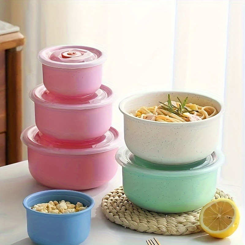 3pcs Wheat Straw Plastic Bowl Set - Microwave Safe, Round Bento Boxes in Light Green with Lids for Food Storage, Vegetable & Fruit Preservation - Ideal for School, Canteen, Camping, Picnic, Beach & Kitchen Use
