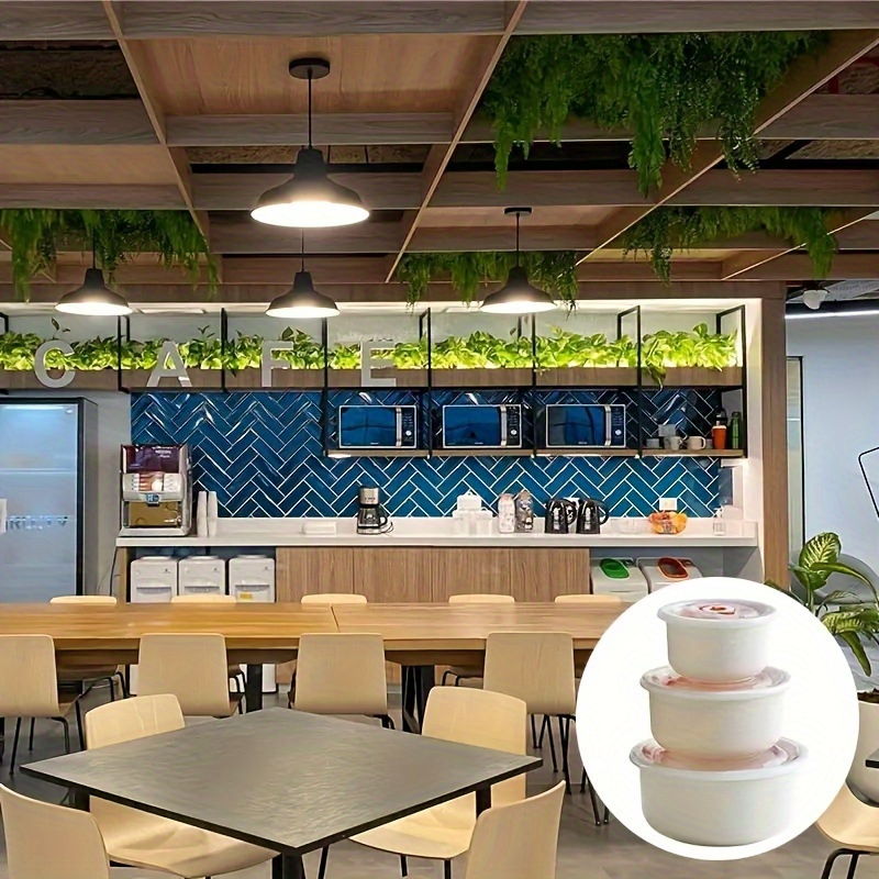 3pcs Wheat Straw Plastic Bowl Set - Microwave Safe, Round Bento Boxes in Light Green with Lids for Food Storage, Vegetable & Fruit Preservation - Ideal for School, Canteen, Camping, Picnic, Beach & Kitchen Use