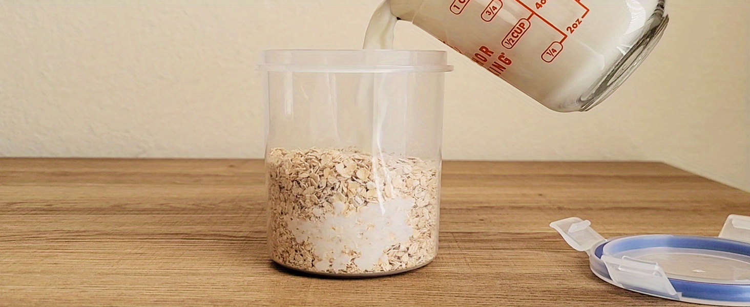 1/2pcs Overnight Oats Container with Lids - Plastic Containers with Lids - Oatmeal Container to go | Portable Cereal and Milk Container on the go | Airtight Snap Lock Storage Jars