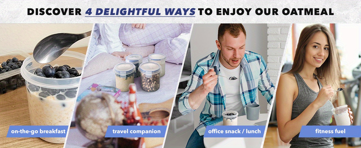 1/2pcs Overnight Oats Container with Lids - Plastic Containers with Lids - Oatmeal Container to go | Portable Cereal and Milk Container on the go | Airtight Snap Lock Storage Jars