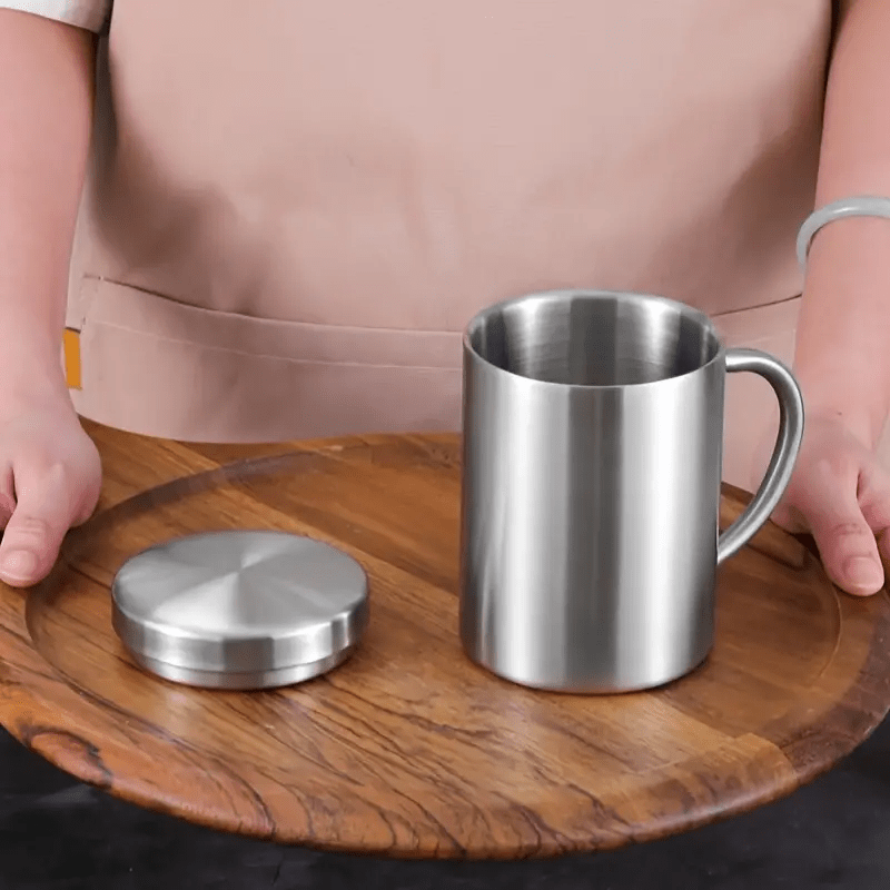 Stainless Steel Insulated Coffee Mug with Lid - Perfect for Summer and Winter Drinks - Double Walled for Cold Insulation - Suitable for Home Use - Hand Wash Only - Reusable - Made of Stainless Steel
