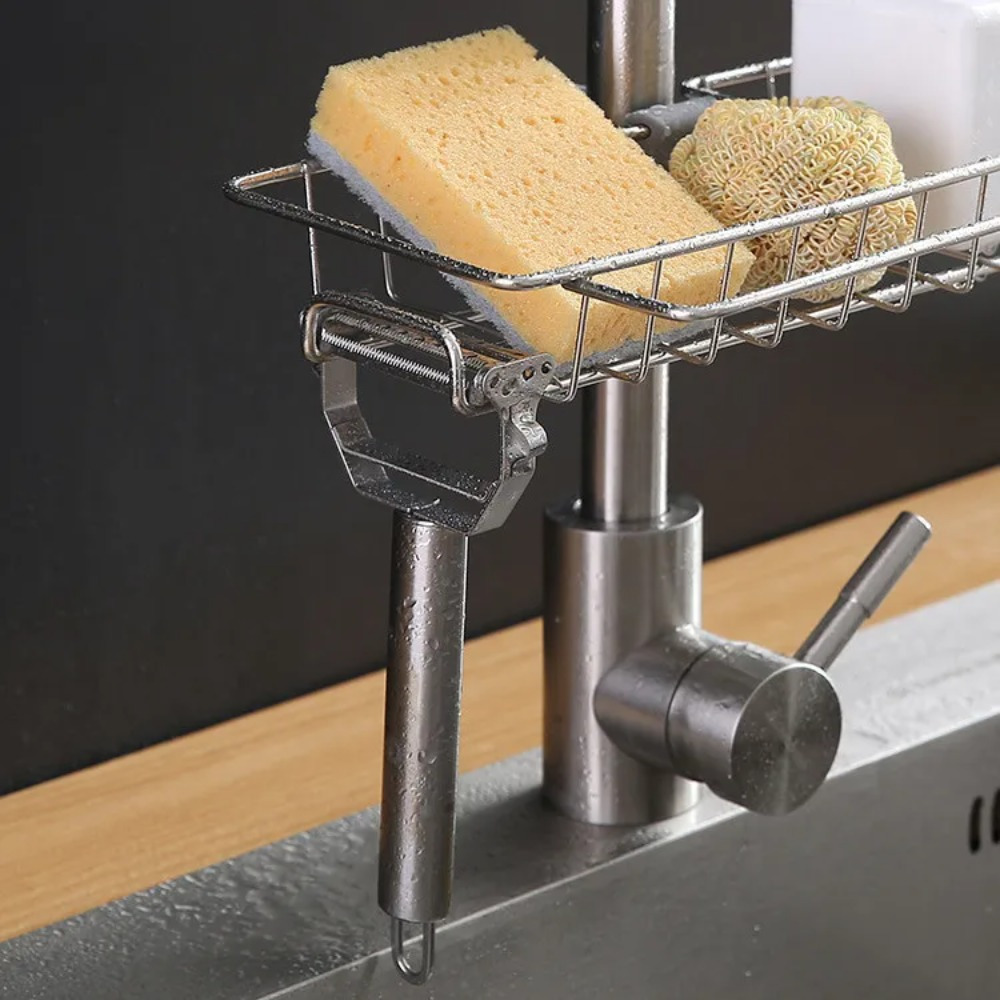 Stainless Steel Kitchen Sink Organizer Rack - Space-Saving Faucet Holder for Sponges, Soap, Towels, and Utensils with Easy Installation and Durable Construction - Image 6