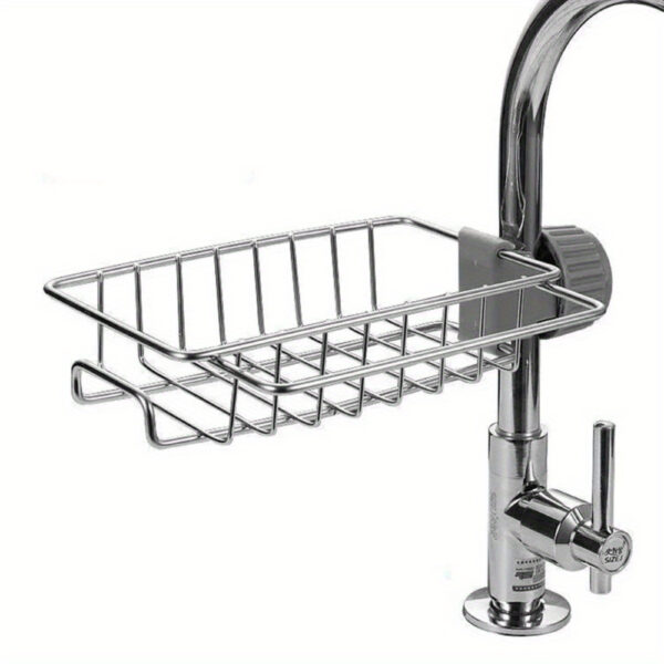 Stainless Steel Kitchen Sink Organizer Rack - Space-Saving Faucet Holder for Sponges, Soap, Towels, and Utensils with Easy Installation and Durable Construction