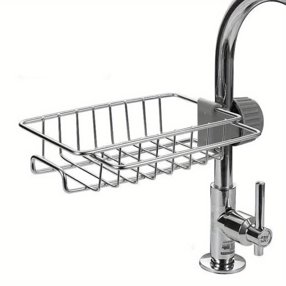 Stainless Steel Kitchen Sink Organizer Rack - Space-Saving Faucet Holder for Sponges, Soap, Towels, and Utensils with Easy Installation and Durable Construction