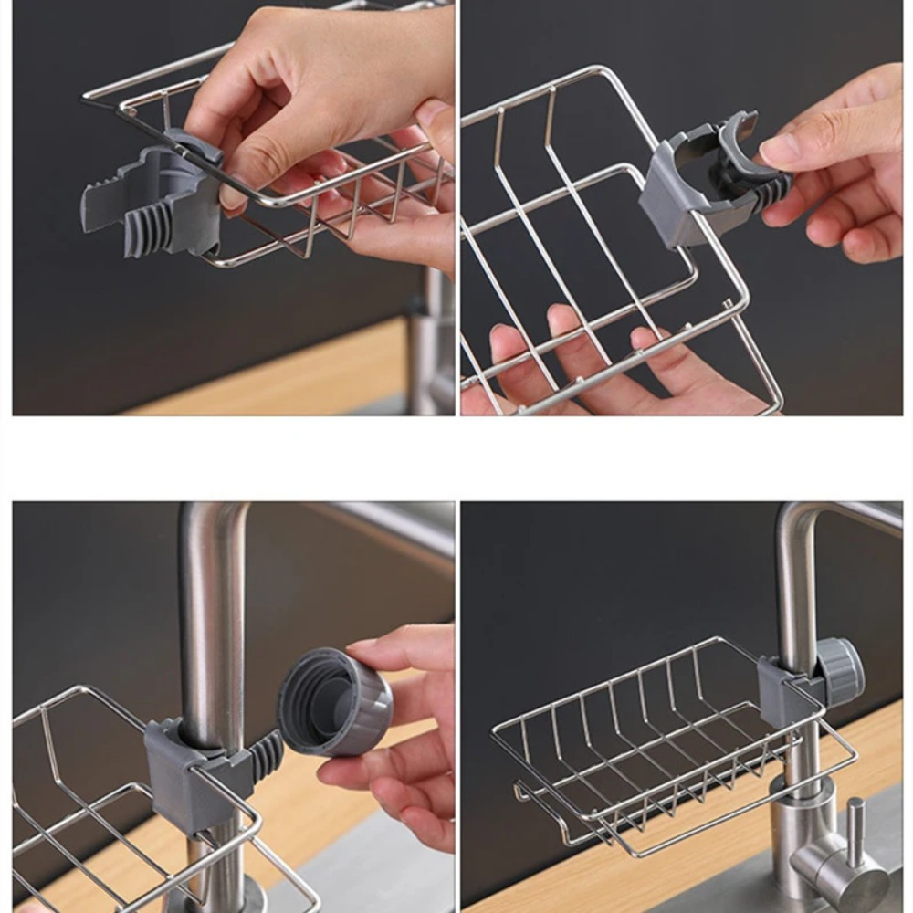 Stainless Steel Kitchen Sink Organizer Rack - Space-Saving Faucet Holder for Sponges, Soap, Towels, and Utensils with Easy Installation and Durable Construction - Image 4