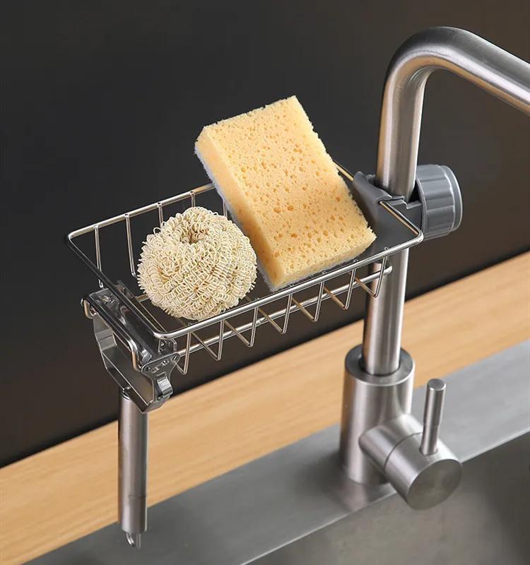 Stainless Steel Kitchen Sink Organizer Rack - Space-Saving Faucet Holder for Sponges, Soap, Towels, and Utensils with Easy Installation and Durable Construction