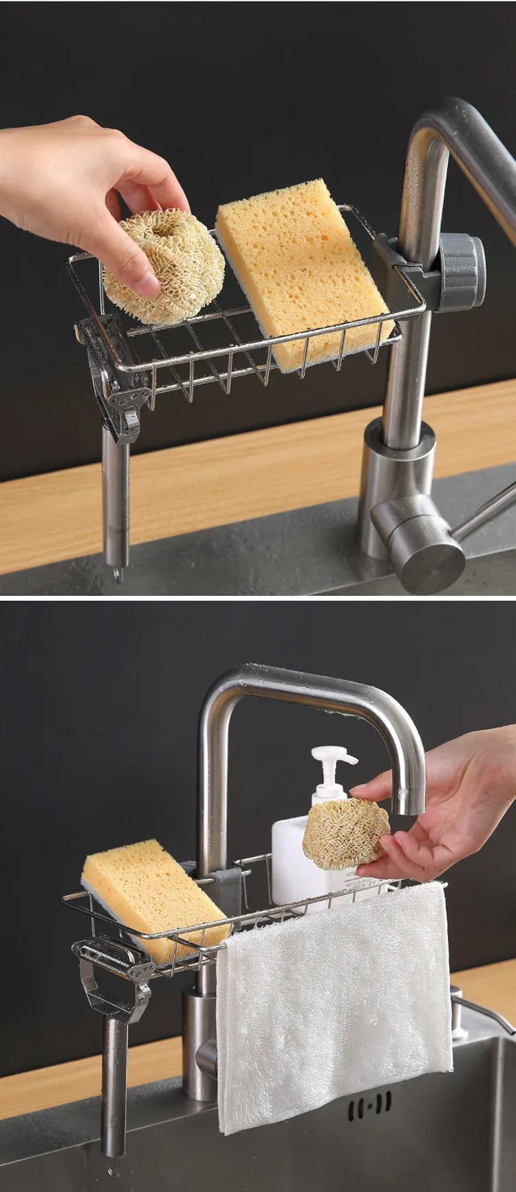 Stainless Steel Kitchen Sink Organizer Rack - Space-Saving Faucet Holder for Sponges, Soap, Towels, and Utensils with Easy Installation and Durable Construction