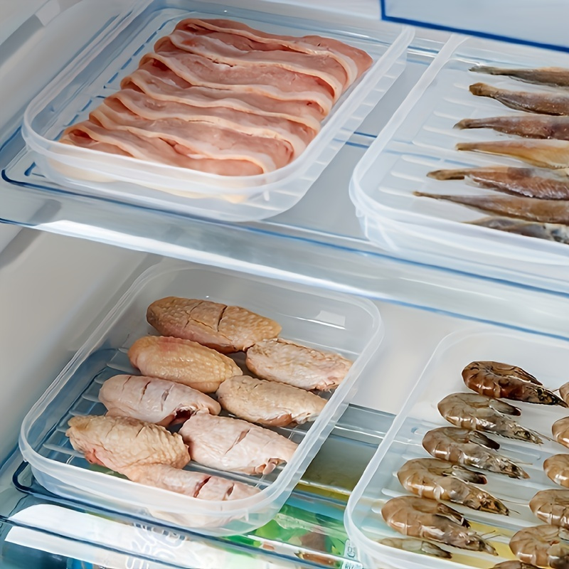 Food Storage Container, Plastic Food Containers with Silicone Lid, Stackable Freezer Storage Containers Tray for Fruits, Vegetables, Meat Kitchen Gadgets