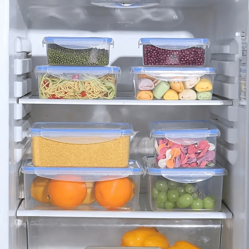 1/4pcs sealed rectangular food storage container, refrigerator rectangular crisper box, fruit and vegetable sealed storage box, microwave heat-resistant plastic lunch box, food storage container, portable kitchen outdoor camping supplies