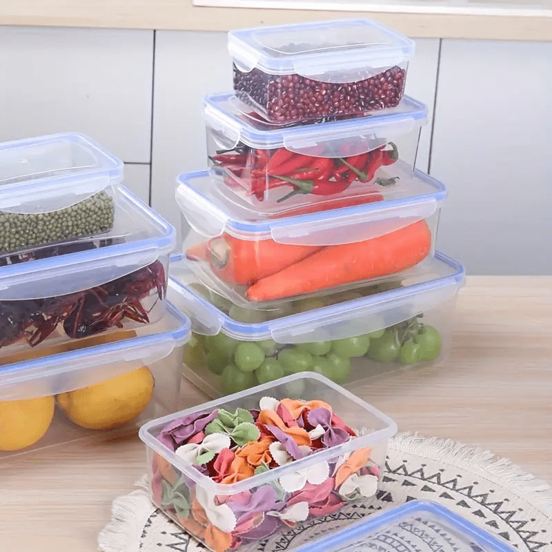 1/4pcs sealed rectangular food storage container, refrigerator rectangular crisper box, fruit and vegetable sealed storage box, microwave heat-resistant plastic lunch box, food storage container, portable kitchen outdoor camping supplies