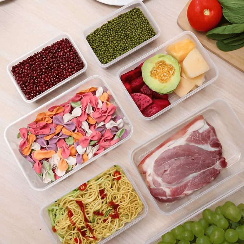 1/4pcs sealed rectangular food storage container, refrigerator rectangular crisper box, fruit and vegetable sealed storage box, microwave heat-resistant plastic lunch box, food storage container, portable kitchen outdoor camping supplies