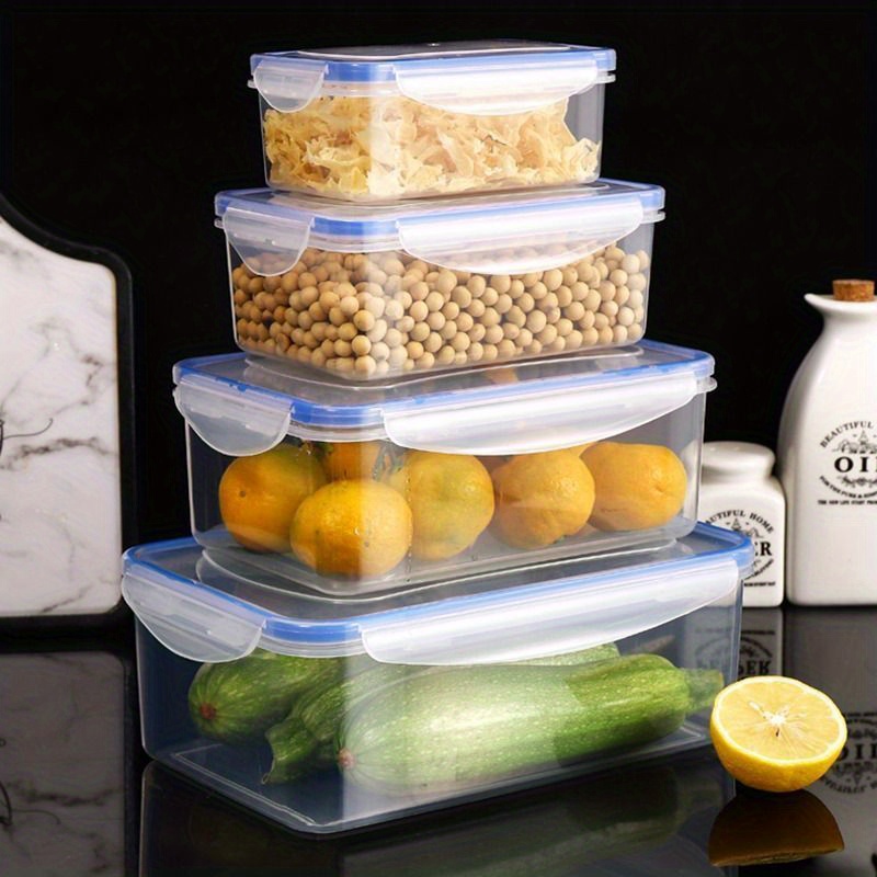 1/4pcs sealed rectangular food storage container, refrigerator rectangular crisper box, fruit and vegetable sealed storage box, microwave heat-resistant plastic lunch box, food storage container, portable kitchen outdoor camping supplies