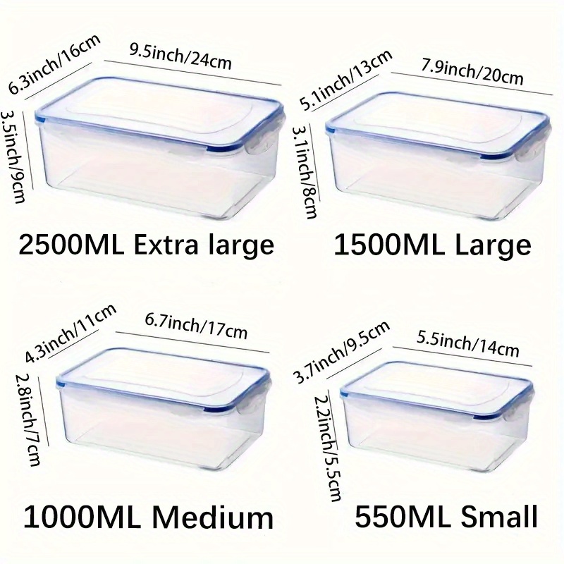 1/4pcs sealed rectangular food storage container, refrigerator rectangular crisper box, fruit and vegetable sealed storage box, microwave heat-resistant plastic lunch box, food storage container, portable kitchen outdoor camping supplies