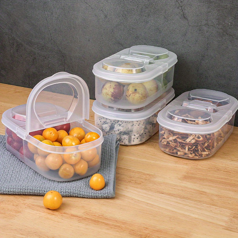 1pc FreshSaver Double-Compartment Food Storage Container with Lid, BPA-Free Plastic Refrigerator Organizer for Cheese, Butter, Fruits, and Vegetables, Food-Safe Fresh-Keeping Box for Kitchen Use