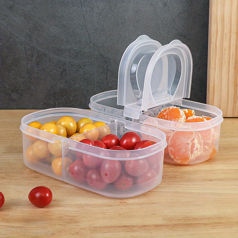 1pc FreshSaver Double-Compartment Food Storage Container with Lid, BPA-Free Plastic Refrigerator Organizer for Cheese, Butter, Fruits, and Vegetables, Food-Safe Fresh-Keeping Box for Kitchen Use