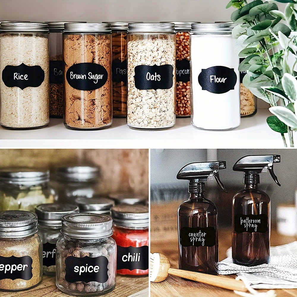 120pcs Reusable Black Chalkboard Labels with Wavy Edges - Waterproof, Decorative Kitchen Organization Stickers for Jars, Storage Cabinets & Spice Containers
