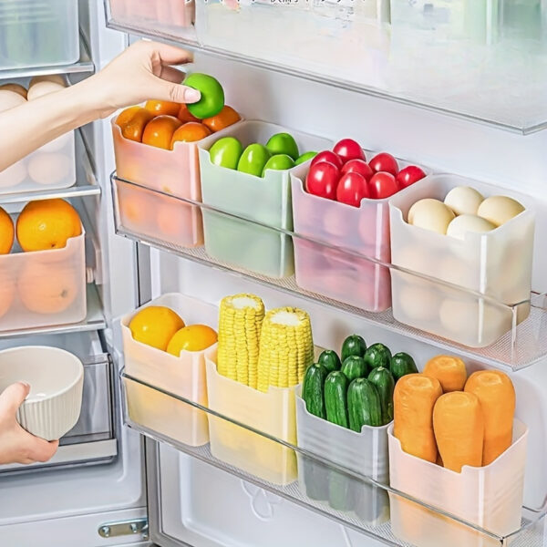 6pcs Clear Refrigerator Storage Bins with Easy-Grip Handles, BPA-Free, Space-Saving Kitchen Organization, Modern Food Sorting Boxes for Fridge Door & Counter, Food Contact Safe