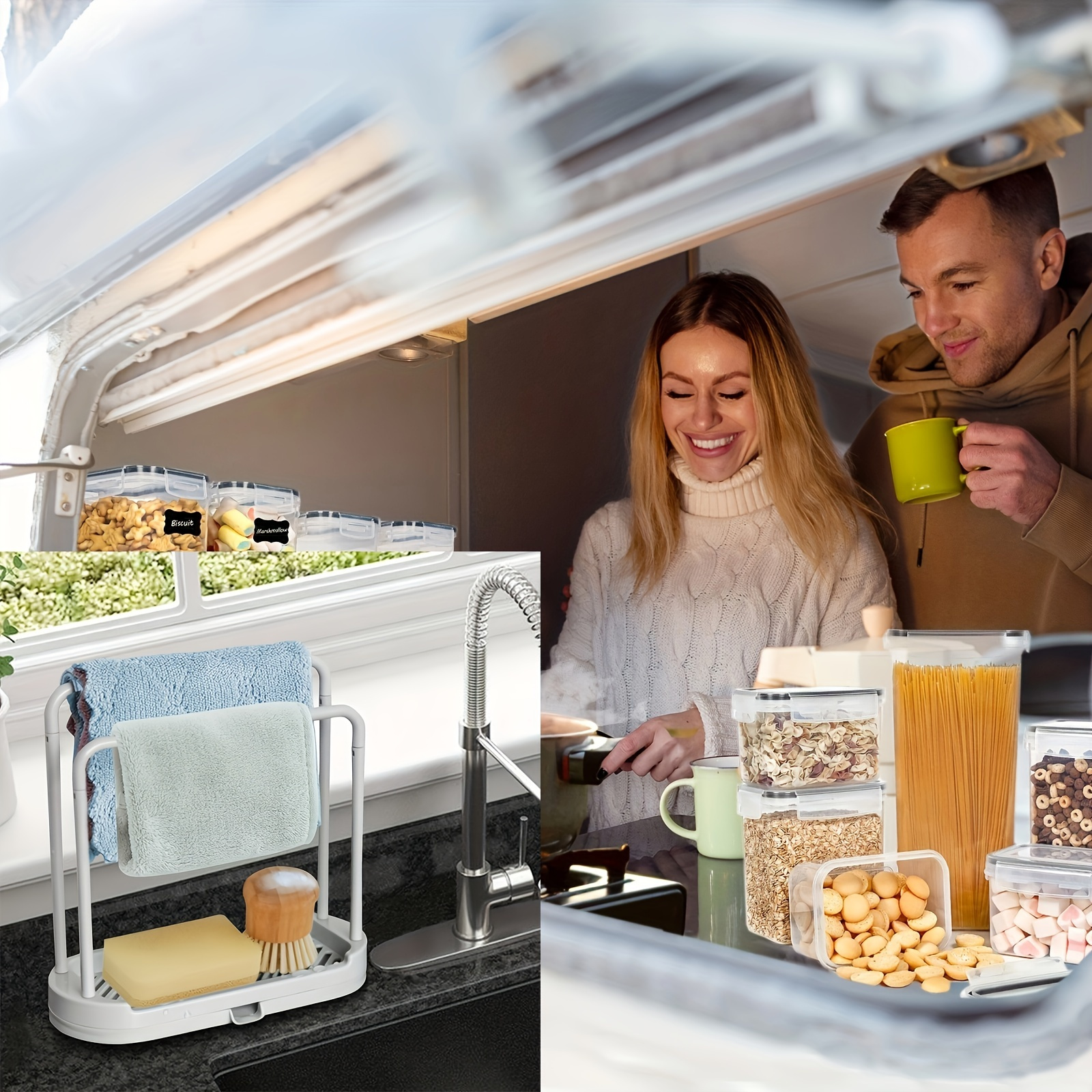 1pc Space-Saving White Plastic Kitchen Sink Organizer - Multi-Use Towel and Sponge Holder Tray with Drain Rack, Ideal for Stalls, Food Trucks, Cafes, and Home Use, Sponge Holder for Kitchen Sink - Image 6