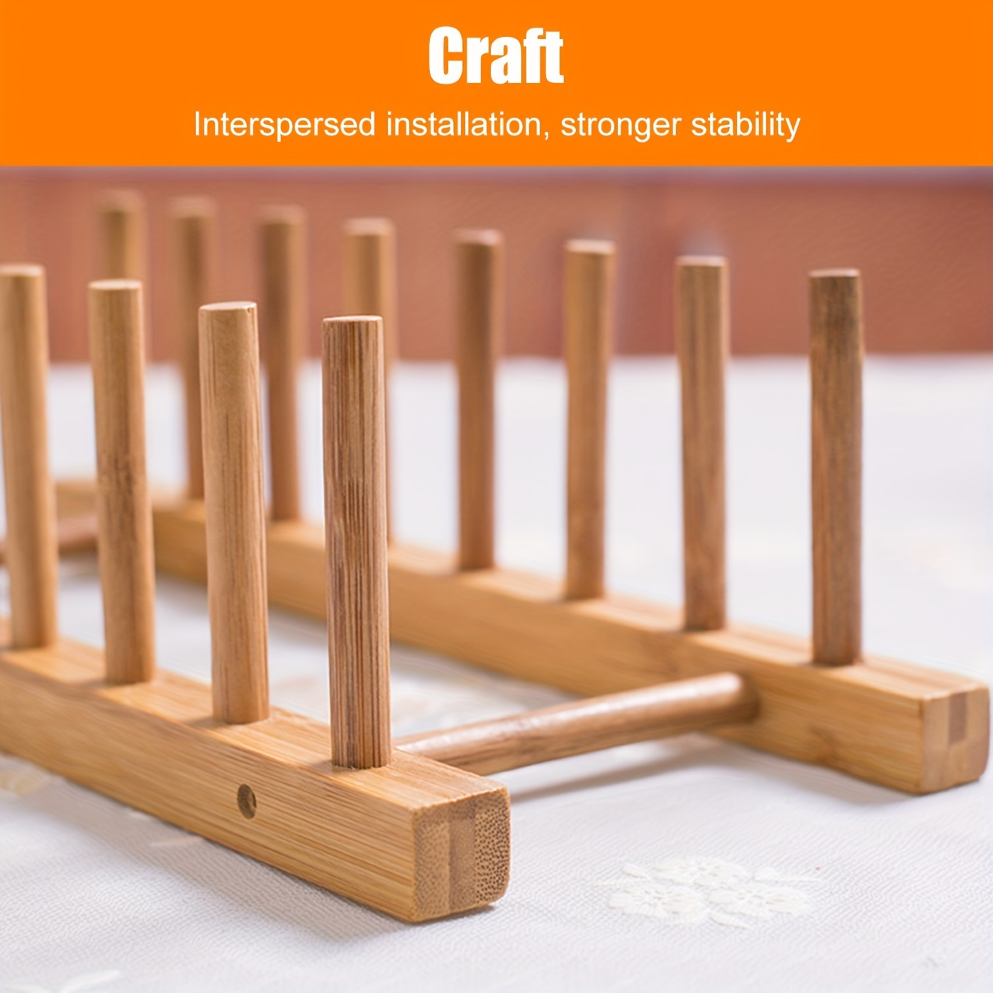 Bamboo Wooden Plate Rack Set with Cutlery Holder - Dish Storage and Drying Stand for Kitchen Organization, Dual-Purpose Space-Saving Design