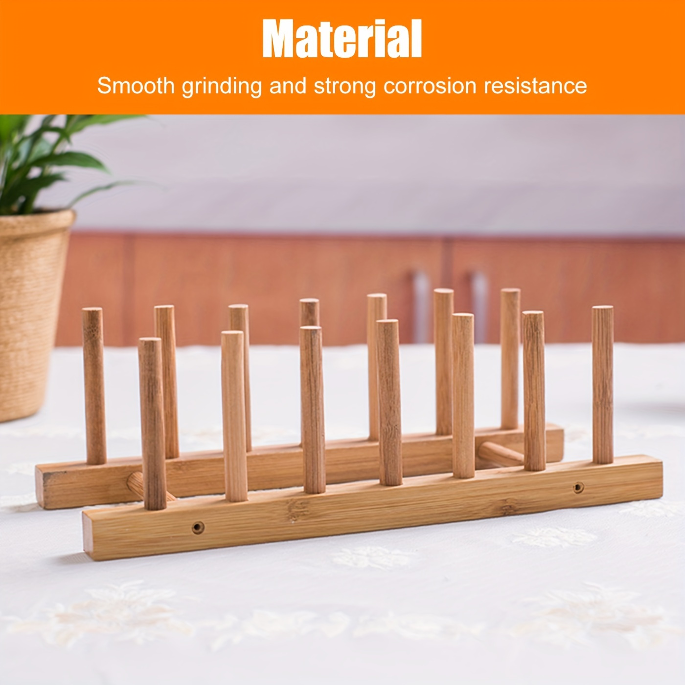 Bamboo Wooden Plate Rack Set with Cutlery Holder - Dish Storage and Drying Stand for Kitchen Organization, Dual-Purpose Space-Saving Design