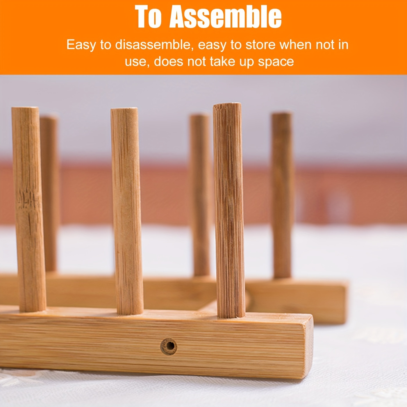 Bamboo Wooden Plate Rack Set with Cutlery Holder - Dish Storage and Drying Stand for Kitchen Organization, Dual-Purpose Space-Saving Design