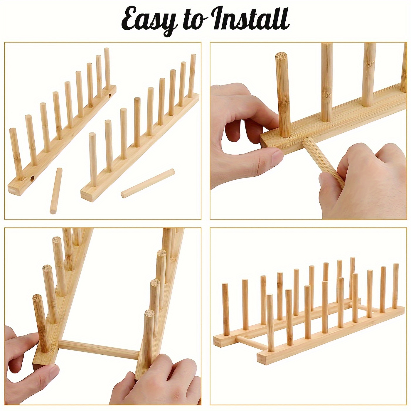 Bamboo Wooden Plate Rack Set with Cutlery Holder - Dish Storage and Drying Stand for Kitchen Organization, Dual-Purpose Space-Saving Design