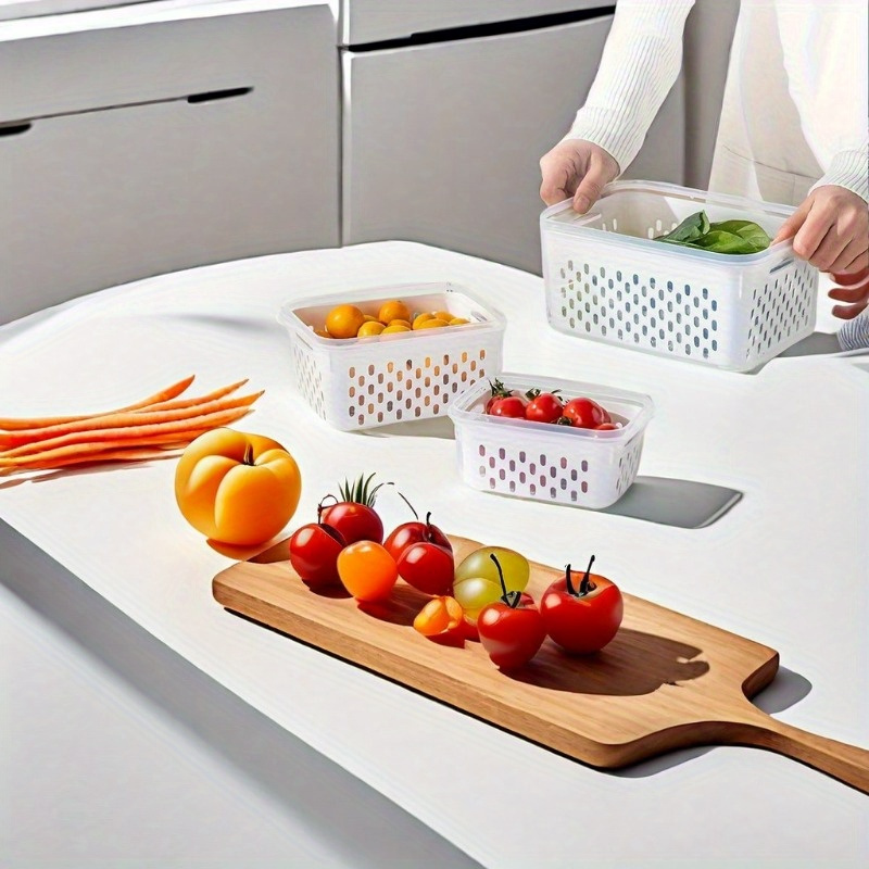 4pcs Set Refrigerator Storage Bins - Leak-Proof Food Storage Containers - Airtight, Stackable Meal Prep Boxes - Suitable for Fruits, Vegetables, Meat & Grains - Food Contact Safe