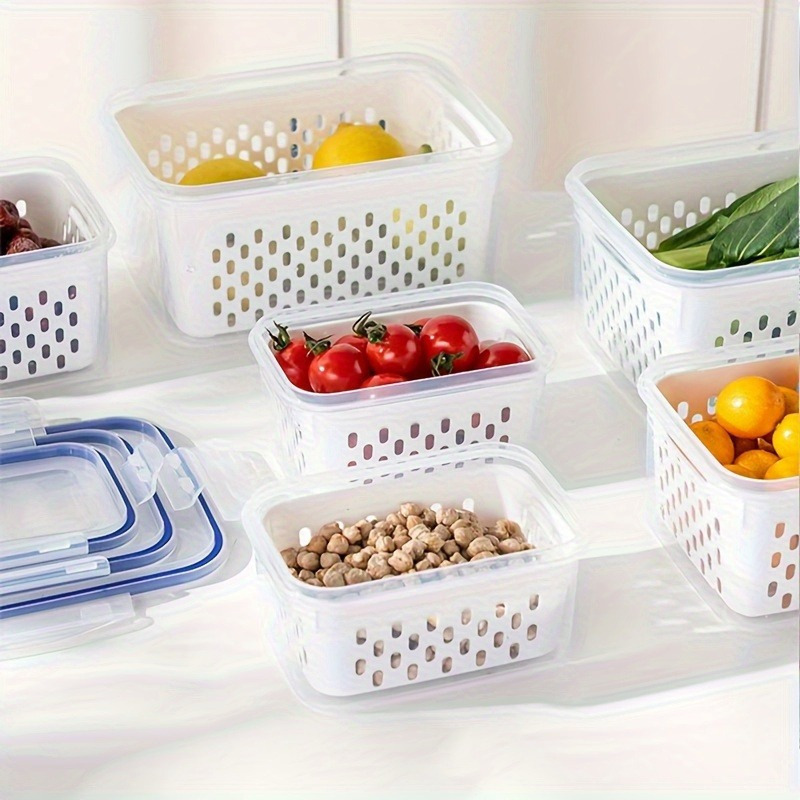4pcs Set Refrigerator Storage Bins - Leak-Proof Food Storage Containers - Airtight, Stackable Meal Prep Boxes - Suitable for Fruits, Vegetables, Meat & Grains - Food Contact Safe