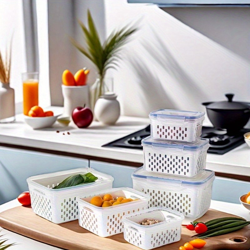 4pcs Set Refrigerator Storage Bins - Leak-Proof Food Storage Containers - Airtight, Stackable Meal Prep Boxes - Suitable for Fruits, Vegetables, Meat & Grains - Food Contact Safe